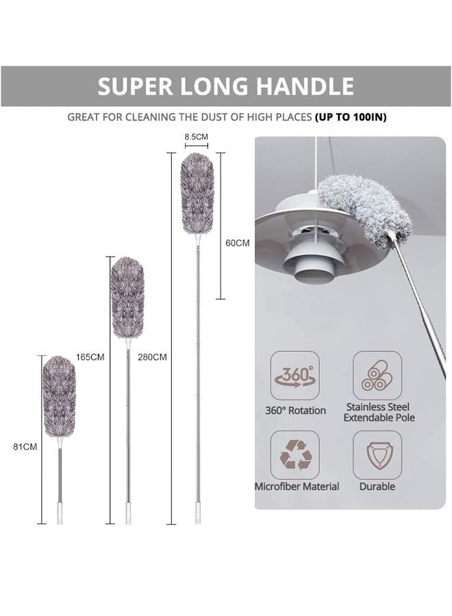 Ceiling fan duster with stainless steel extension pole, retractable long pole, washable, bendable, for cleaning, removing wet dust from high spider web walls, indoor roof cleaning, dust duster, dust collector - Image 4