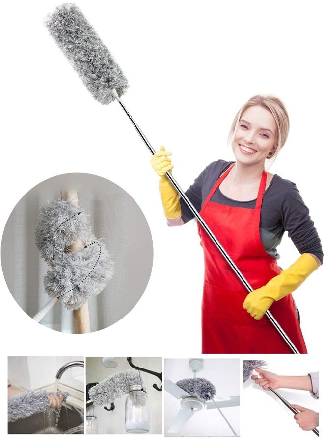 Ceiling fan duster with stainless steel extension pole, retractable long pole, washable, bendable, for cleaning, removing wet dust from high spider web walls, indoor roof cleaning, dust duster, dust collector - Image 1