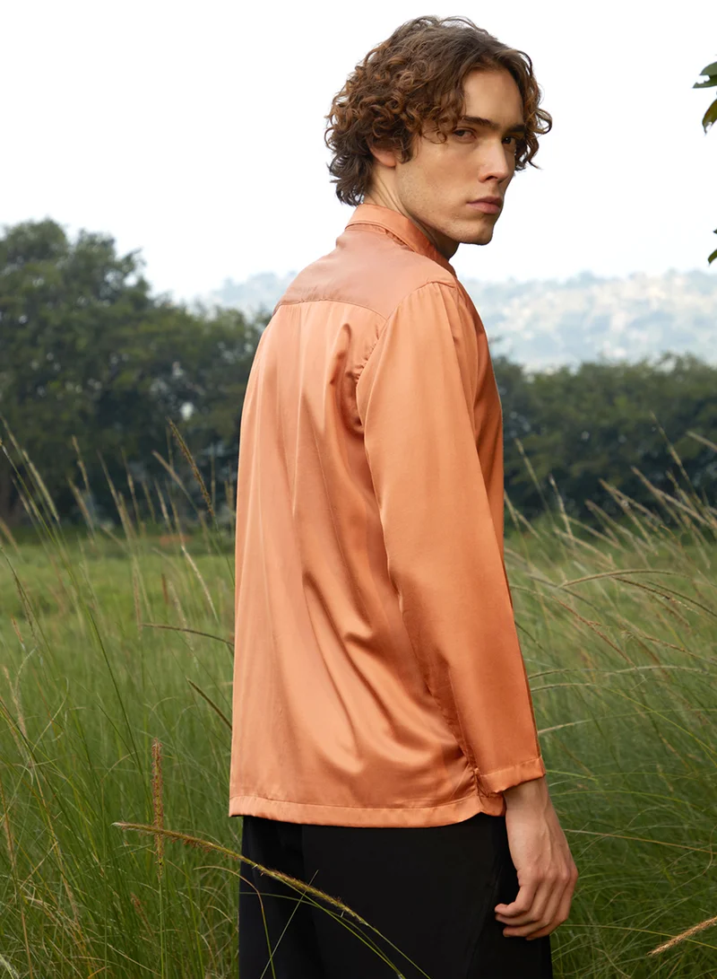 كامبوس سوترا Men's Copper Orange Satin Oversized Shirt
