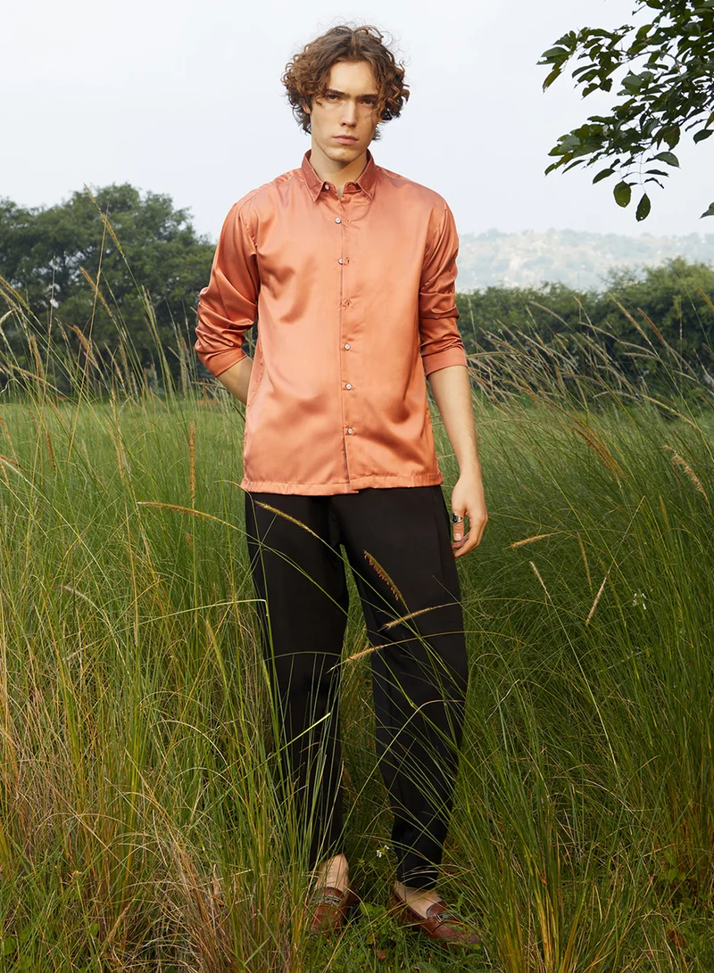 كامبوس سوترا Men's Copper Orange Satin Oversized Shirt