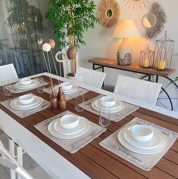Desenİzmir PatternIzmir Linen Linen, Jute Texture, Gray Stripe, Beige Color, Placemat