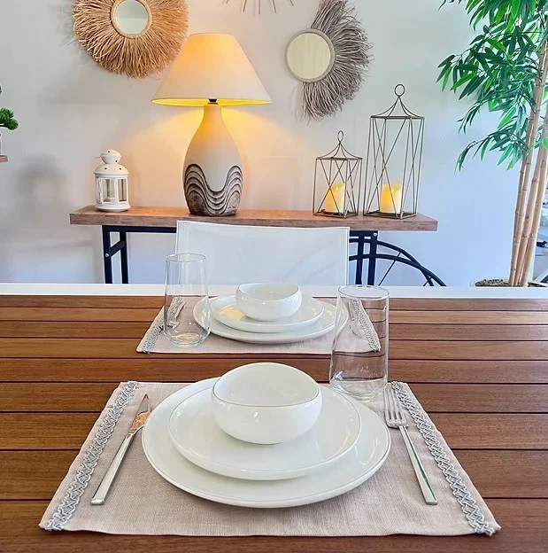 Desenİzmir PatternIzmir Linen Linen, Jute Texture, Gray Stripe, Beige Color, Placemat