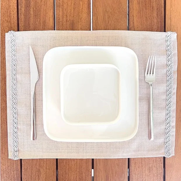 Desenİzmir PatternIzmir Linen Linen, Jute Texture, Gray Stripe, Beige Color, Placemat