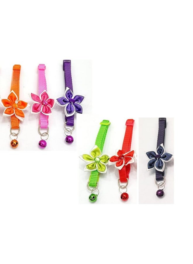 PET Adjustable Safety Flower Bow Tie With Bell Collar With Bell For Puppy And Cats Pack Of 6  - Image 1