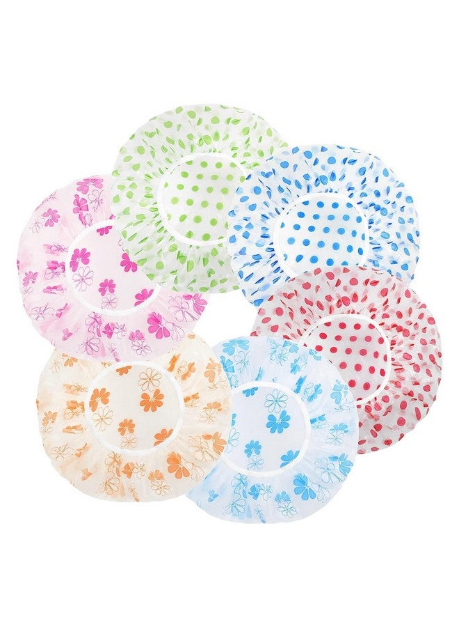 DEVHEART Shower Cap Set of 10 for Women, Reusable Waterproof Elastic Eva Free-Size Bathroom Shower Caps - For Homes, Spas, Salons, Hair Treatment, Beauty Parlors (Multicolored and Multi-design) - Image 1