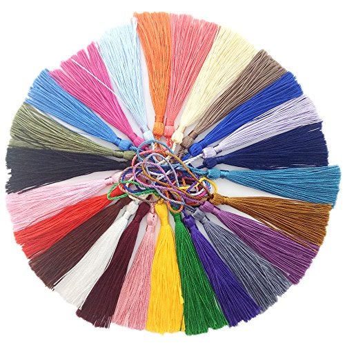 VAPKER 100 Pieces 13cm/5-Inch Silky Handmade Soft Tassels Floss Bookmark Tassels with 2-Inch Cord Loop for Jewelry Making, DIY Projects, Bookmarks(25 Colors) - Image 1