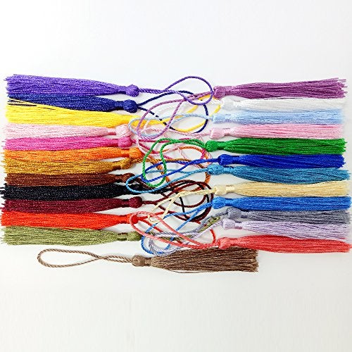 VAPKER 100 Pieces 13cm/5-Inch Silky Handmade Soft Tassels Floss Bookmark Tassels with 2-Inch Cord Loop for Jewelry Making, DIY Projects, Bookmarks(25 Colors) - Image 3