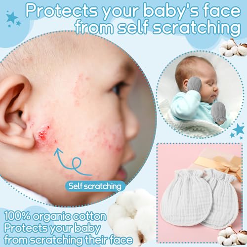 Jeere 8 Pairs Newborn Baby Muslin Mittens 0-6 Months No Scratch Elastic Wrist Soft Breathable Gloves Bulk Cotton for Infant (Fresh Color) - Image 3