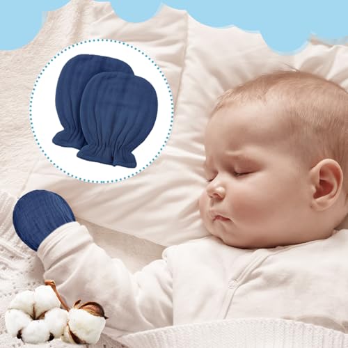 Jeere 8 Pairs Newborn Baby Muslin Mittens 0-6 Months No Scratch Elastic Wrist Soft Breathable Gloves Bulk Cotton for Infant (Fresh Color) - Image 4