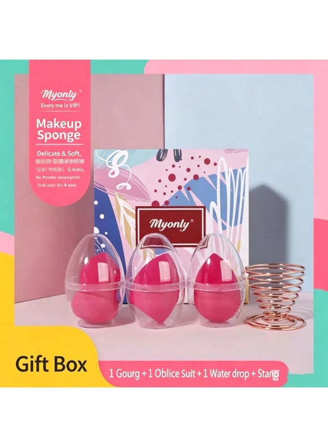 Myonly Makeup Sponge Set - Beauty Sponge Blender with 1 Stand and Egg Holder, Perfect for Creams, Powders, and Liquids (3 Magenta, 1 Stand Set) - Image 1