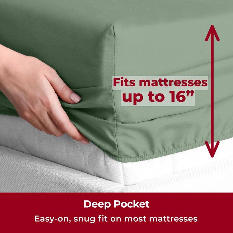 Mellanni Split King Sheets Set - 5 PC Iconic Collection Bedding - Hotel Luxury, Extra Soft, Cooling Bed Sheets - Wrinkle, Fade, Stain Resistant (Split King, Sage) - Image 5