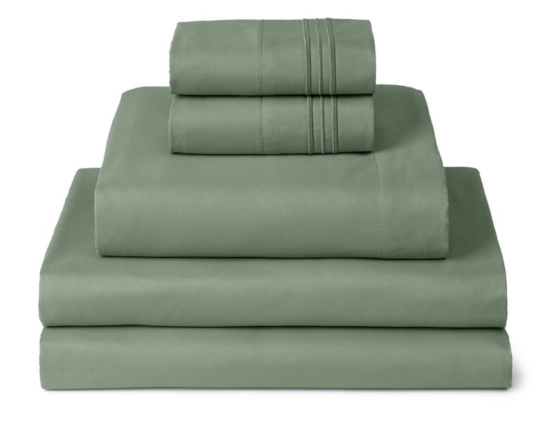 Mellanni Split King Sheets Set - 5 PC Iconic Collection Bedding - Hotel Luxury, Extra Soft, Cooling Bed Sheets - Wrinkle, Fade, Stain Resistant (Split King, Sage) - Image 1