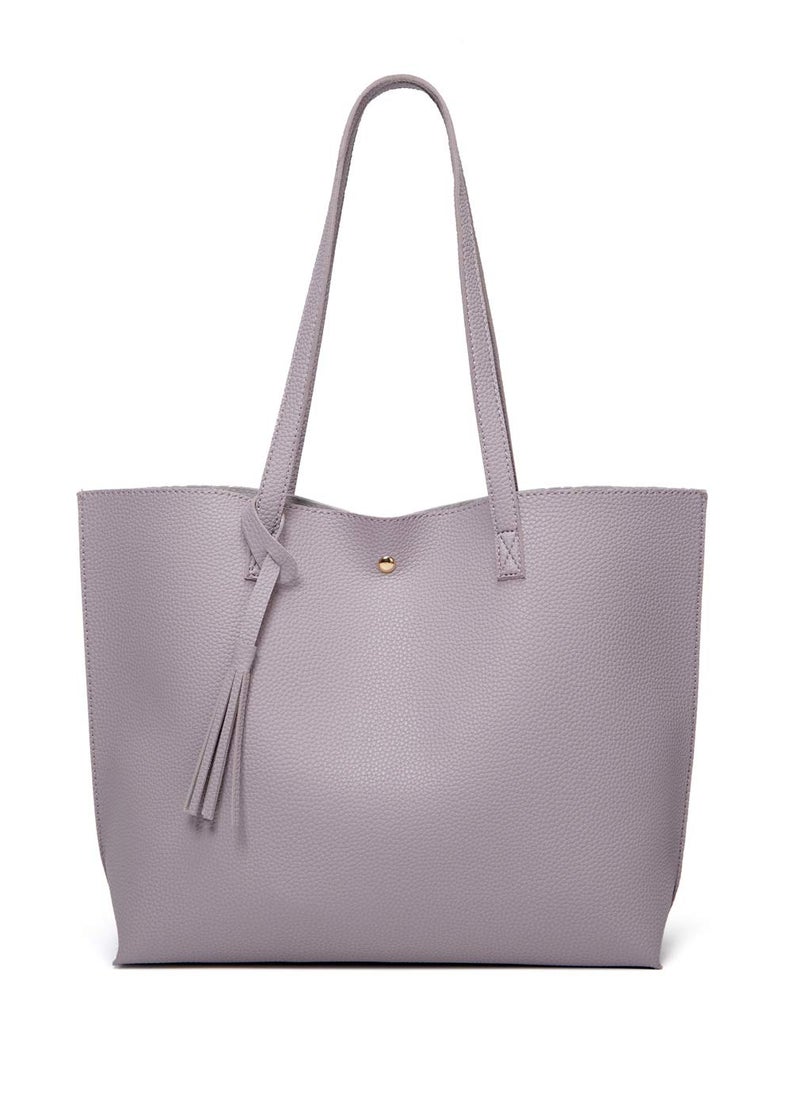 Dreubea Women's Soft Faux Leather Tote Shoulder Bag from, Big Capacity Tassel Handbag Gray Purple - Image 1