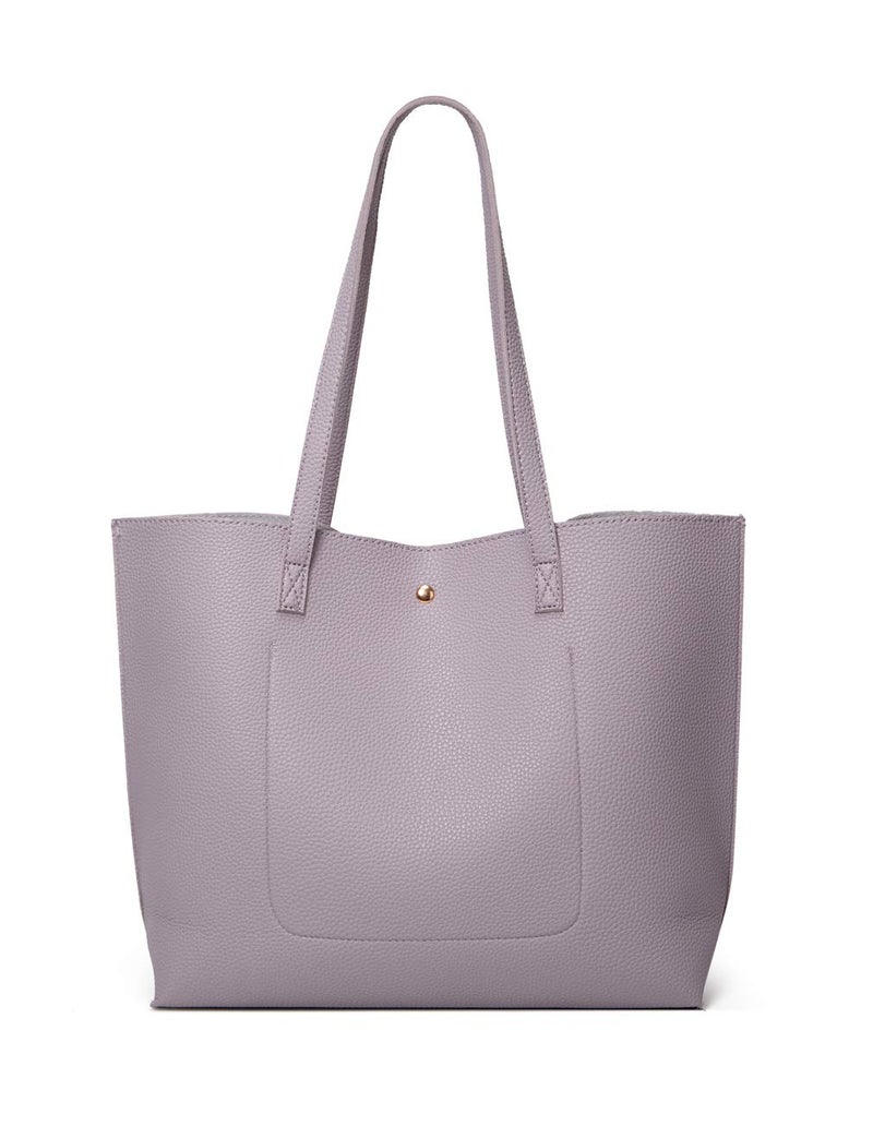 Dreubea Women's Soft Faux Leather Tote Shoulder Bag from, Big Capacity Tassel Handbag Gray Purple - Image 4