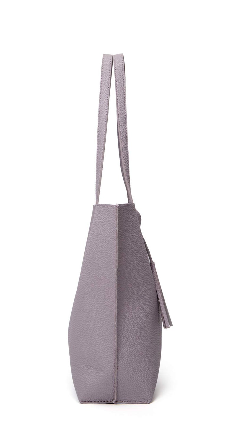 Dreubea Women's Soft Faux Leather Tote Shoulder Bag from, Big Capacity Tassel Handbag Gray Purple - Image 5