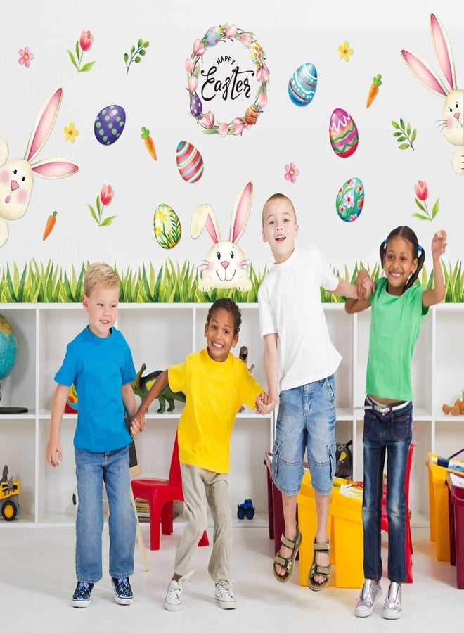Mooliwe Vintage Easter Bulletin Board Set Happy Easter Classroom Decorations with Grass Border Trim Colorful Bunny Egg Cutouts for Spring Classroom Home Party Wall Decor - Image 2
