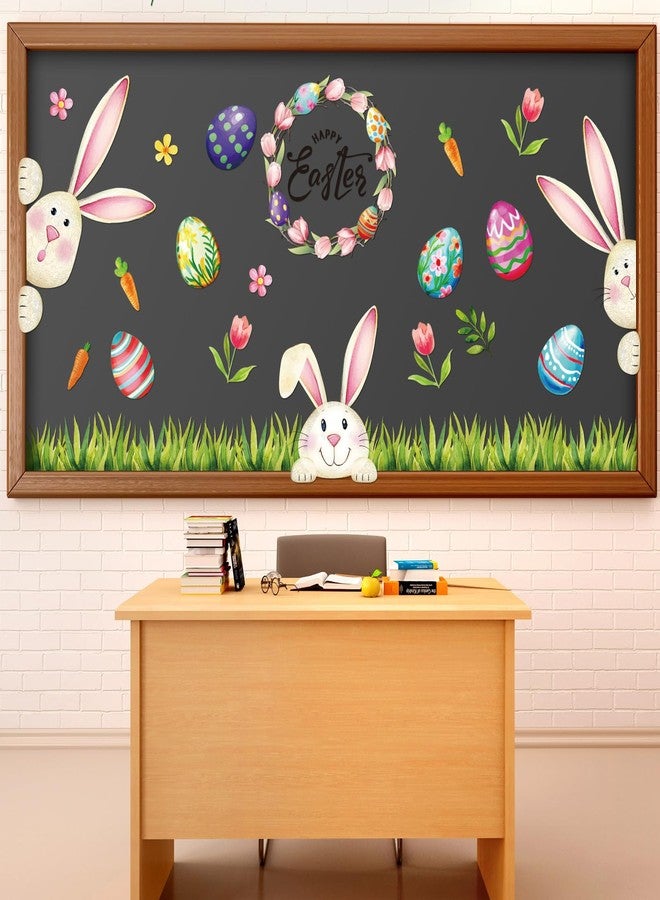 Mooliwe Vintage Easter Bulletin Board Set Happy Easter Classroom Decorations with Grass Border Trim Colorful Bunny Egg Cutouts for Spring Classroom Home Party Wall Decor - Image 1