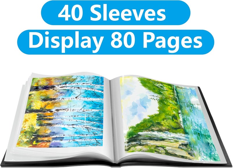 فانتاسي كتاب عرض 40 جيبًا شفافًا وأكمامًا واقية محفظة فنون كتاب شفاف للأعمال الفنية، أوراق التقارير، الرسائل (يتسع لمقاس 24.2 × 18.4 بوصة) - Image 4