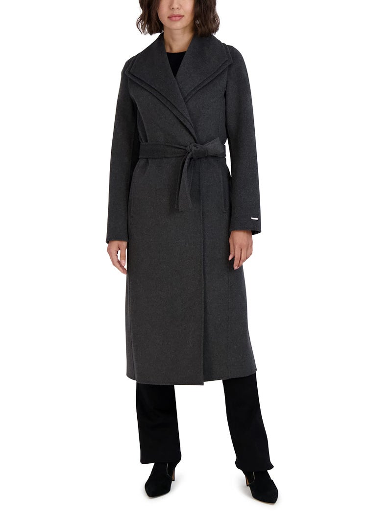 Tahari Women's Peacoat Wool Blend Double Face Winter Trench Coat, Charcoal, Small - Image 5