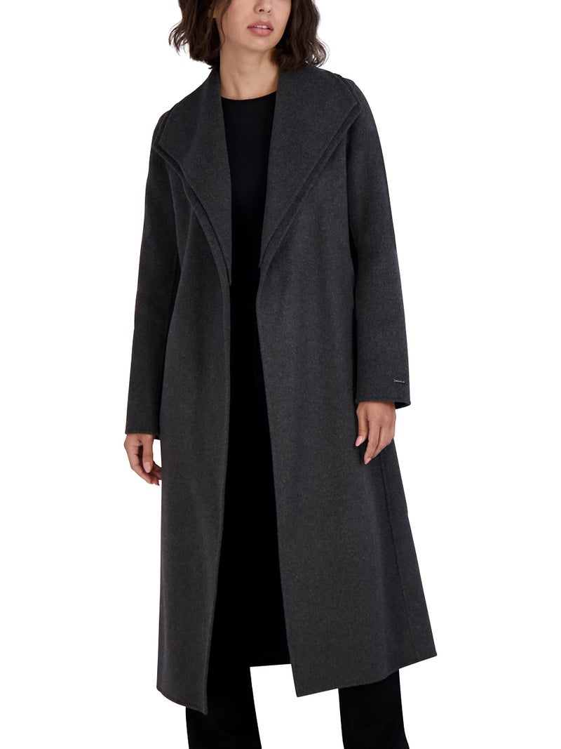 Tahari Women's Peacoat Wool Blend Double Face Winter Trench Coat, Charcoal, Small - Image 3