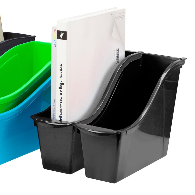 Storex Small Book Bin - Linking Storage Bins, Dry Erase Surface - 11.75" x 8.5" x 4.5", Onyx, 6-Pack - Image 4