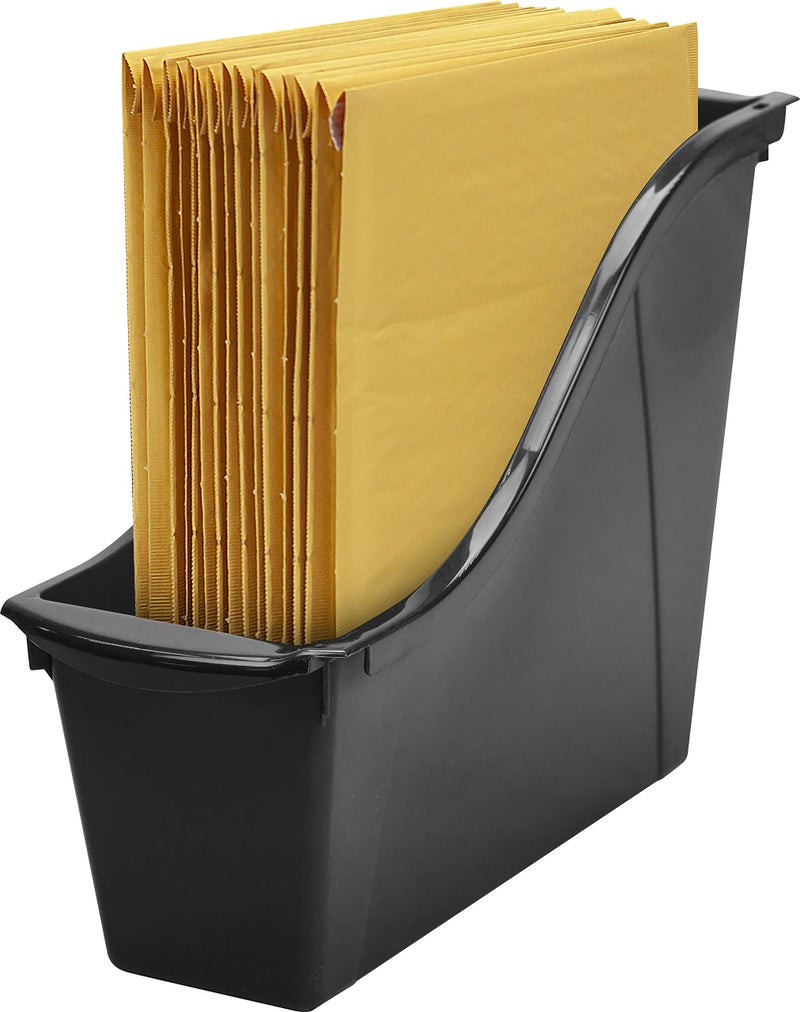Storex Small Book Bin - Linking Storage Bins, Dry Erase Surface - 11.75" x 8.5" x 4.5", Onyx, 6-Pack - Image 1