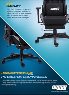 DROGO Ergonomic Gaming Chair with 7 Way adjustable Seat 3D Armrest Fabric Material Desk Chair Head USB Massager Lumbar Pillow Video Games Chair Home Office Chair with Full Recliner Back Footrest Black  - Image 2