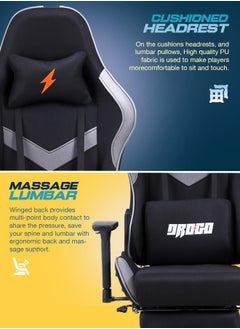 DROGO Ergonomic Gaming Chair with 7 Way adjustable Seat 3D Armrest Fabric Material Desk Chair Head USB Massager Lumbar Pillow Video Games Chair Home Office Chair with Full Recliner Back Footrest Black  - Image 3