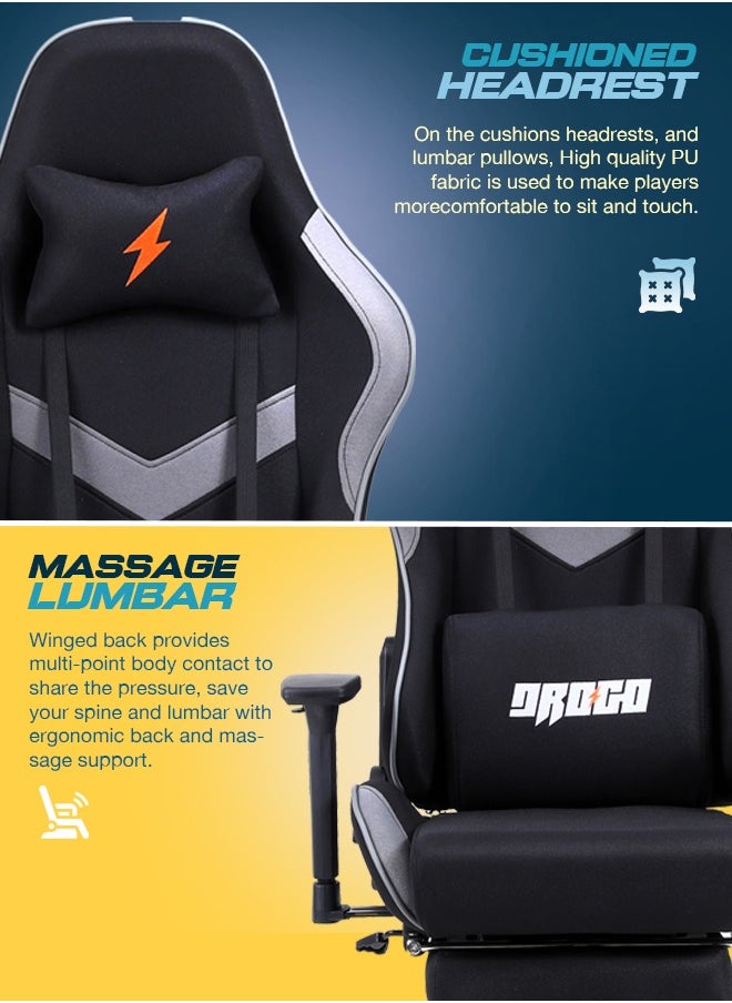 DROGO Ergonomic Gaming Chair with 7 Way adjustable Seat 3D Armrest Fabric Material Desk Chair Head USB Massager Lumbar Pillow Video Games Chair Home Office Chair with Full Recliner Back Footrest Black  - Image 3