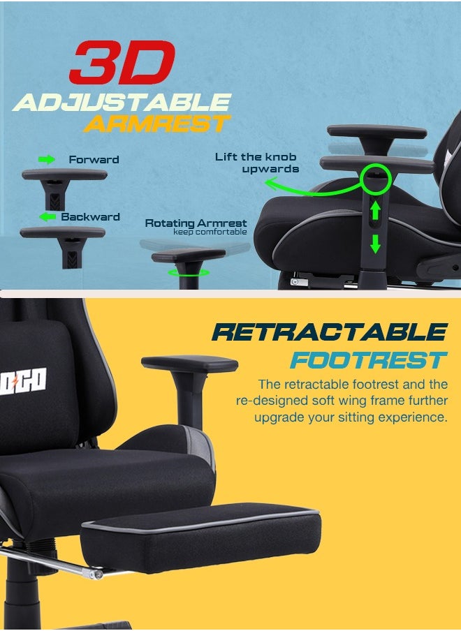 DROGO Ergonomic Gaming Chair with 7 Way adjustable Seat 3D Armrest Fabric Material Desk Chair Head USB Massager Lumbar Pillow Video Games Chair Home Office Chair with Full Recliner Back Footrest Black  - Image 5