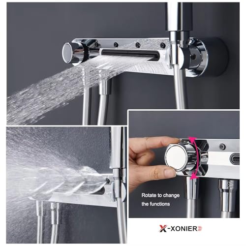 X-XONIER® Luxury Shower Set System with 3 Function added 4-Way Extra Large Handheld, Powerfull Front Mist, Waterfall Functions and Handheld, Chrome - Image 5