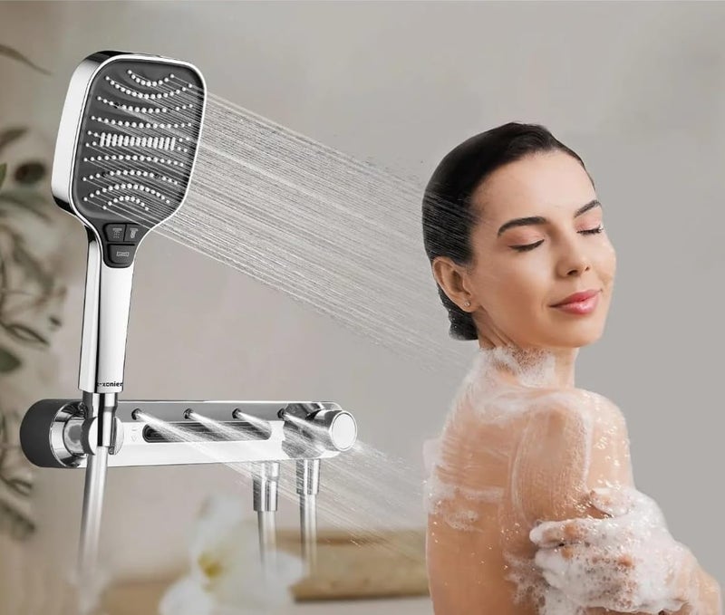 X-XONIER® Luxury Shower Set System with 3 Function added 4-Way Extra Large Handheld, Powerfull Front Mist, Waterfall Functions and Handheld, Chrome - Image 1