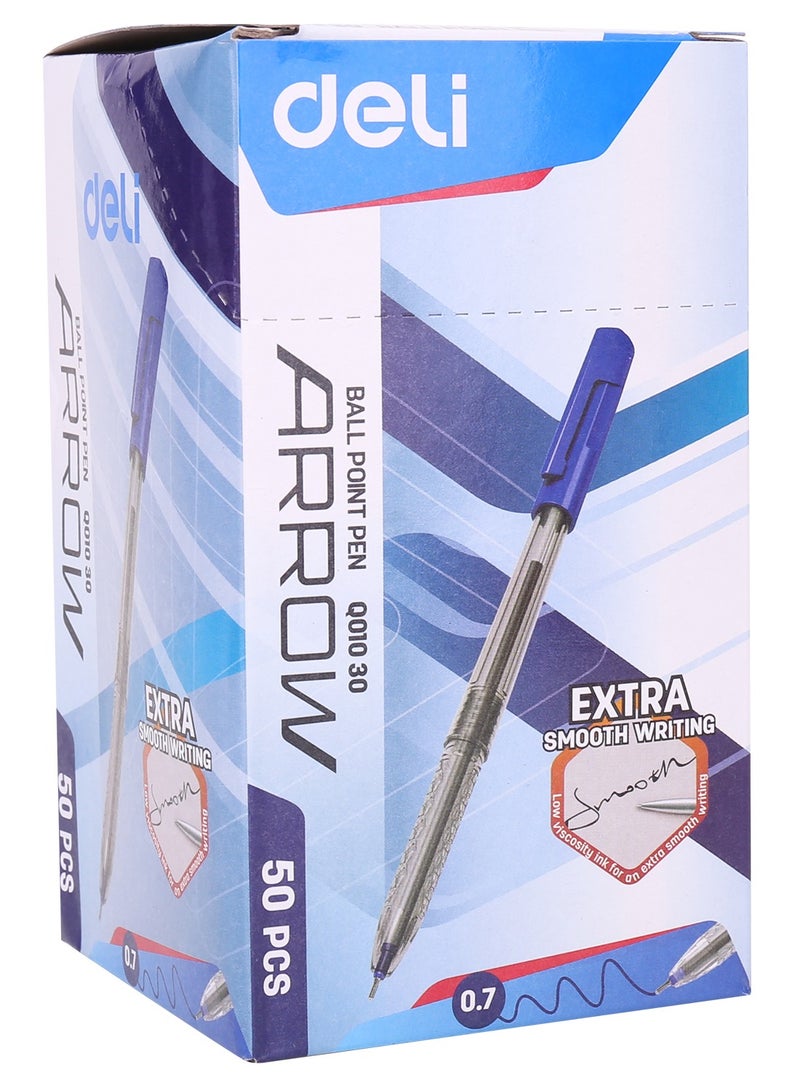 Deli Deli EQ01030 Ball Point Pen 0.7mm – 50pcs – Blue Ink – Ideal for Bulk Writing Needs - Image 1