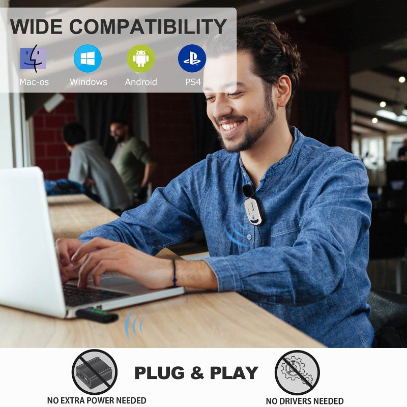 Alvoxcon ميكروفون لابيل لاسلكي من ألفوكسكون للكمبيوتر، نظام ميكروفون لافاليير USB لماك بوك، أندرويد، PC، لابتوب، مكبر صوت، اجتماع زووم، بودكاست المعلم، مدونة فيديو، يوتيوب، مؤتمر، تسجيل صوتي - Image 3