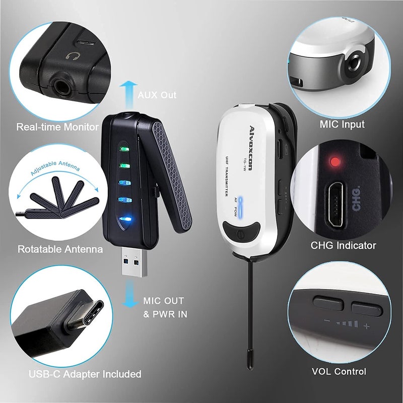Alvoxcon ميكروفون لابيل لاسلكي من ألفوكسكون للكمبيوتر، نظام ميكروفون لافاليير USB لماك بوك، أندرويد، PC، لابتوب، مكبر صوت، اجتماع زووم، بودكاست المعلم، مدونة فيديو، يوتيوب، مؤتمر، تسجيل صوتي - Image 5