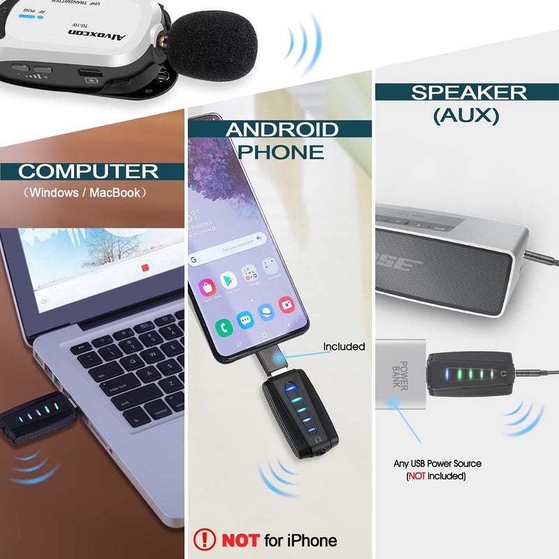 Alvoxcon ميكروفون لابيل لاسلكي من ألفوكسكون للكمبيوتر، نظام ميكروفون لافاليير USB لماك بوك، أندرويد، PC، لابتوب، مكبر صوت، اجتماع زووم، بودكاست المعلم، مدونة فيديو، يوتيوب، مؤتمر، تسجيل صوتي - Image 2