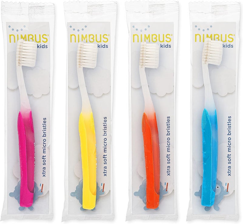 Nimbus NIMBY Children's Toothbrush Pack - 4 Extra Soft Micro Bristle Toothbrushes in Assorted Colors - Image 1