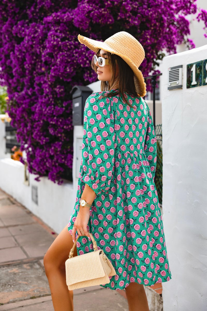 miduo Womens Casual Dresses Summer Half Sleeve V Neck Floral Bohemian Dress Boho Beach Mini Babydoll Shift Shirt Dress Pink Floral XL - Image 5