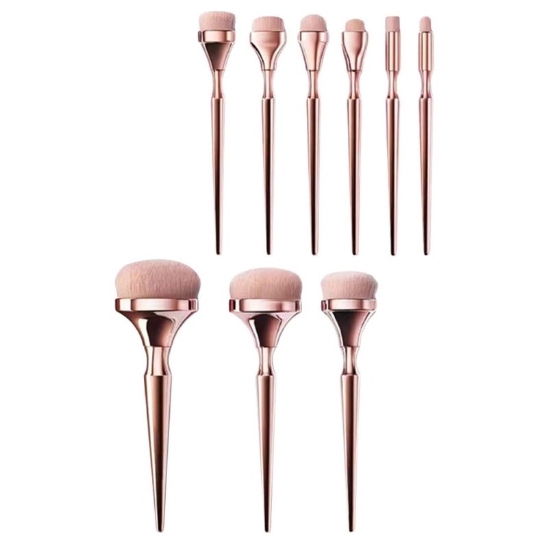 9pcs Rose Gold Makeup Brush Set with Long Handle Powder Applicator and Blush Brush for Women’s Face Beauty Tools for Daily Makeup and Travel - Image 1