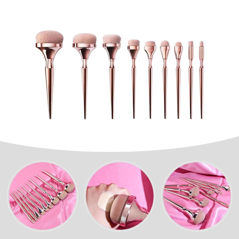 9pcs Rose Gold Makeup Brush Set with Long Handle Powder Applicator and Blush Brush for Women’s Face Beauty Tools for Daily Makeup and Travel - Image 3