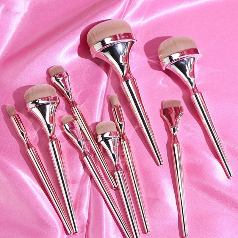 9pcs Rose Gold Makeup Brush Set with Long Handle Powder Applicator and Blush Brush for Women’s Face Beauty Tools for Daily Makeup and Travel - Image 4