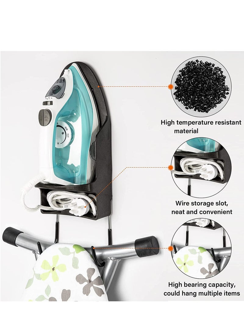 حامل لوح الكي المثبت على الحائط مع صينية مقاومة للحرارة، منظم تخزين موفر للمساحة للاستخدام في الحمام والمنزل، تصميم أسود سهل التركيب - Image 2