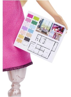 Mattel BARBIE Barbie Interior Designer Doll, Blonde, Pink Dress & Houndstooth Jacket, Prosthetic Leg, Tablet & Design Sheet  - Image 3