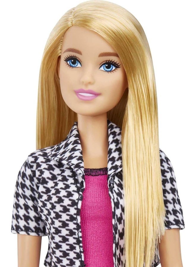 Mattel BARBIE Barbie Interior Designer Doll, Blonde, Pink Dress & Houndstooth Jacket, Prosthetic Leg, Tablet & Design Sheet - Image 2