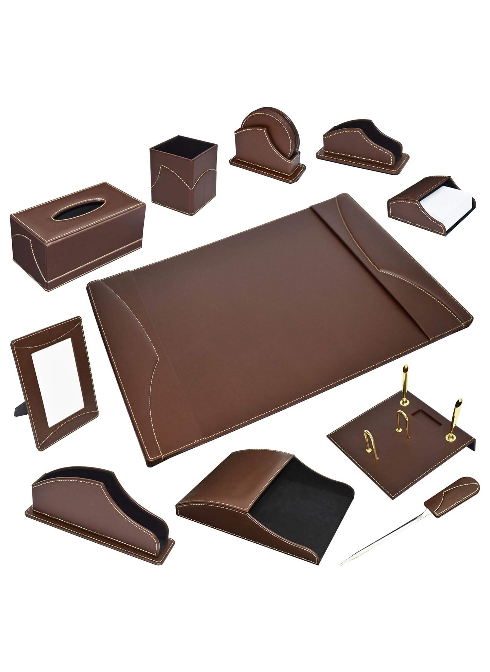 FIS FIS 11-Piece FIS Executive Desk Set Italian PU, Dark Brown - FSDS183DBR 