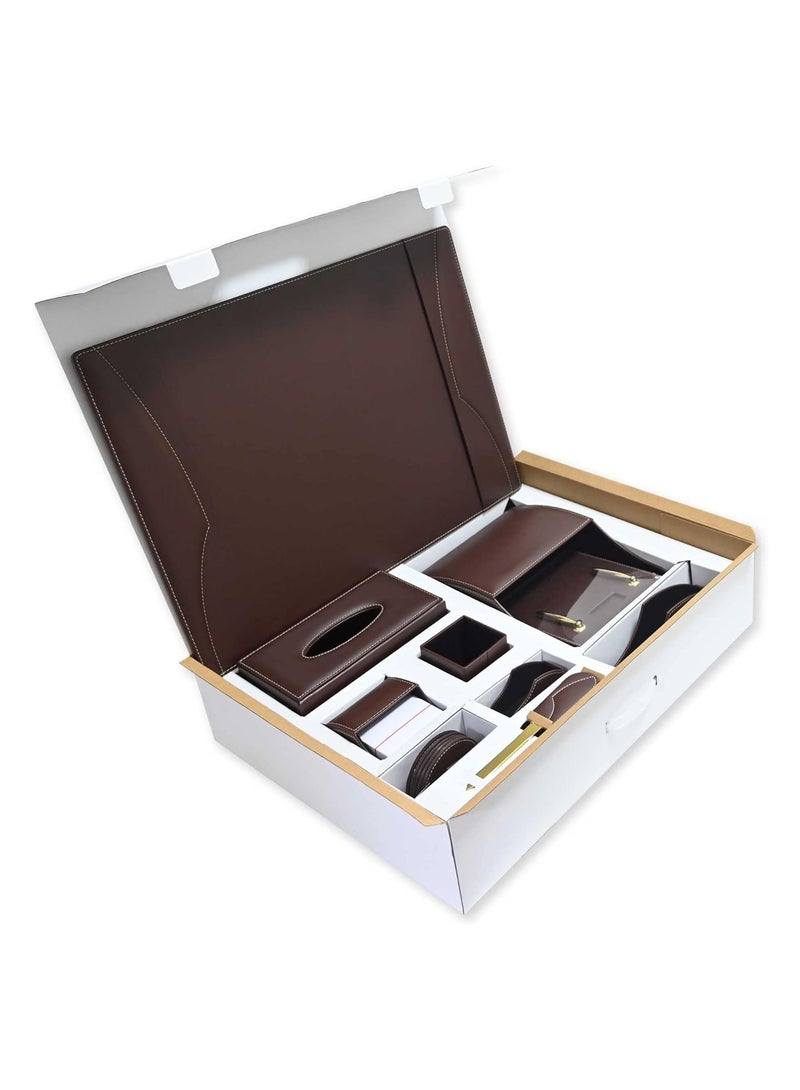 FIS 11-Piece FIS Executive Desk Set Italian PU, Dark Brown - FSDS183DBR - Image 3