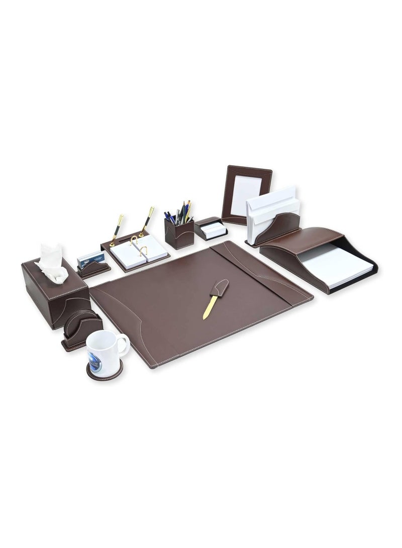 FIS 11-Piece FIS Executive Desk Set Italian PU, Dark Brown - FSDS183DBR - Image 2