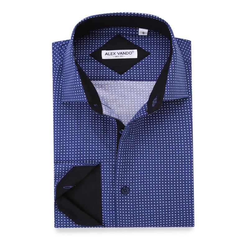 Alex Vando Mens Printed Dress Shirts Regular Fit Long Sleeve Button Down Shirt,Blue879,L - Image 1