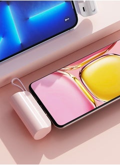 Generic 10000 mAh large capacity capsule power bank Typec plug and Apple cable dual plug with built-in mobile phone holder portable multi-functional power bank pink  - Image 3