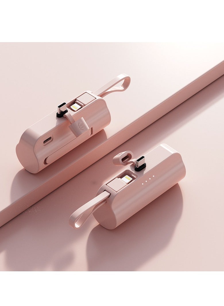 Generic - 10000 mAh large capacity capsule power bank Typec plug and Apple cable dual plug with built-in mobile phone holder portable multi-functional power bank pink - Image 1